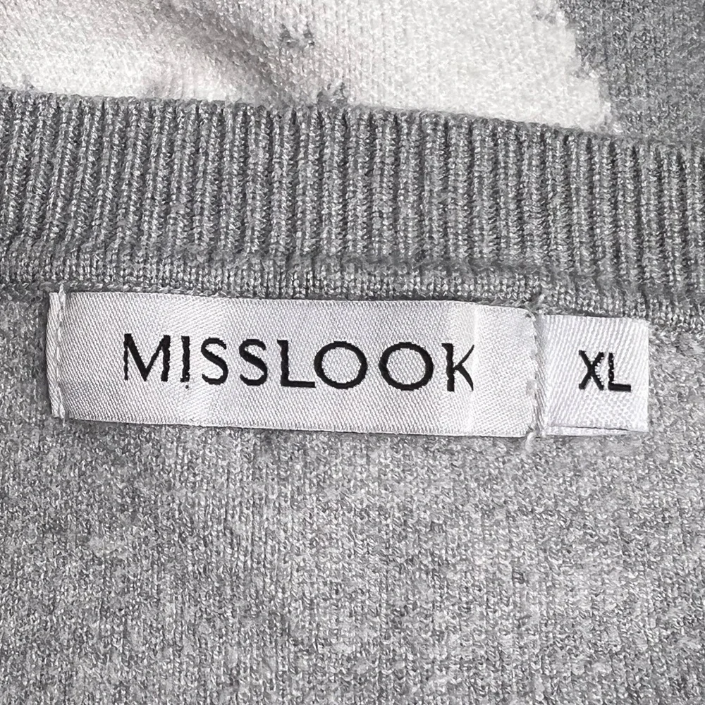 Misslook Gray & White V-Neck Long Sleeve Pullover Knit Sweater Tunic, Sz Medium - Picture 6 of 8